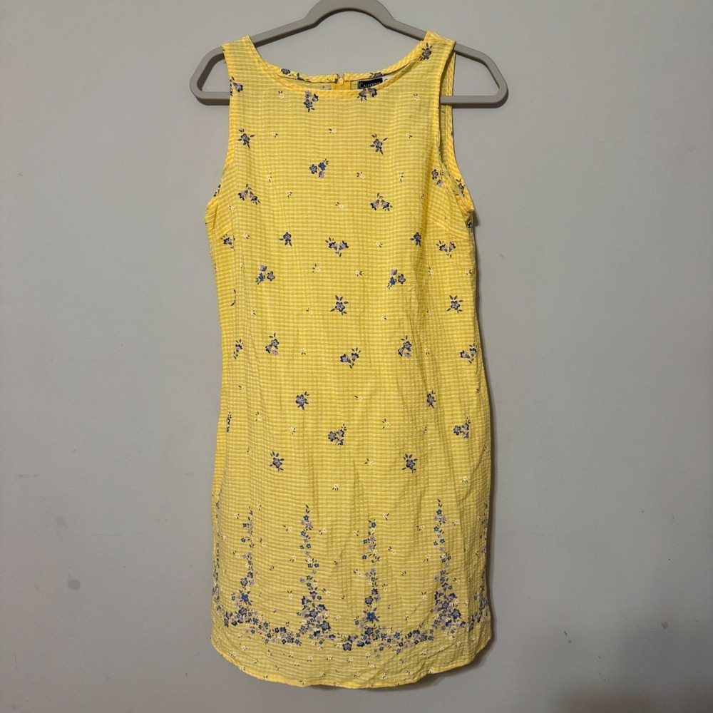 Vintage 90s California Concept Yellow Gingham Floral Shift Dress Size 13 y2k